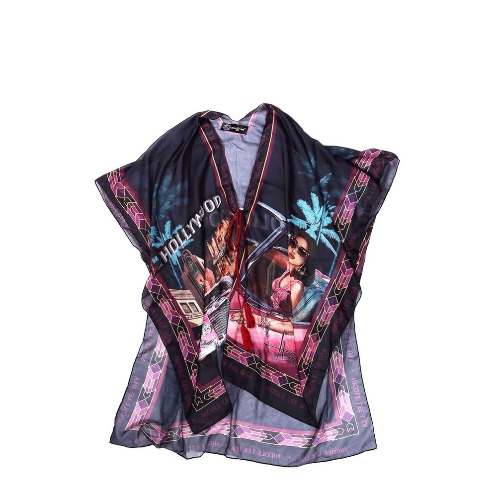 Nicole Lee Sheer Top with Pink and Blue Graphic